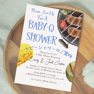 Invitación I Do BBQ BabyQ Baby Shower Grill Food Blue Gingham
