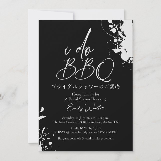Invitación I Do BBQ Bridal Shower Black and White Calligrphy (Anverso)