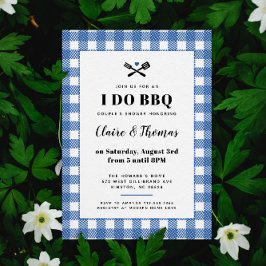 Invitación I Do BBQ con tela a cuadros azul para p