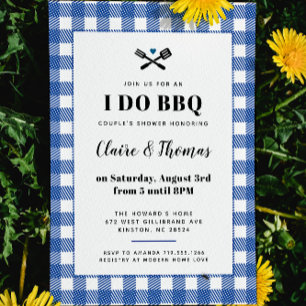 Invitación I Do BBQ Cuadros Azules y Blancos