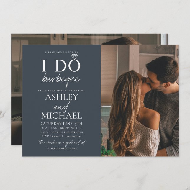 Invitación I Do BBQ Dusty Blue 2 Photo Simple Script Shower (Anverso / Reverso)
