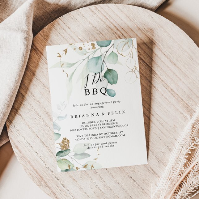Invitación I Do BBQ Gold Eucalyptus Engagement Party (Subido por el creador)