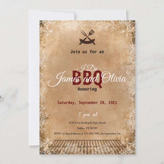 Invitación I Do BBQ Invitation, Couples Shower Engagement  (Anverso)