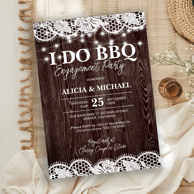 Invitación I DO BBQ rustic wood lace engagement party (Subido por el creador)