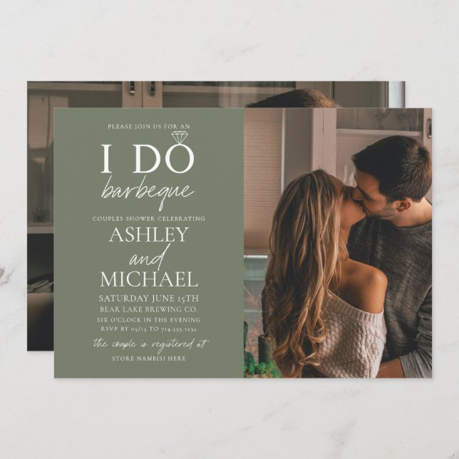 Invitación I Do BBQ Sage Green 2 Photo Simple Script Shower (Anverso / Reverso)