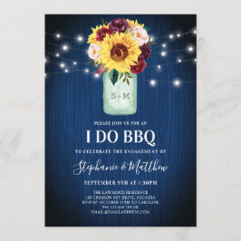 Invitación I Do BBQ Sunflower Mason Jar Luz de Madera Azul