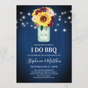 Invitación I Do BBQ Sunflower Mason Jar Luz de Madera Azul