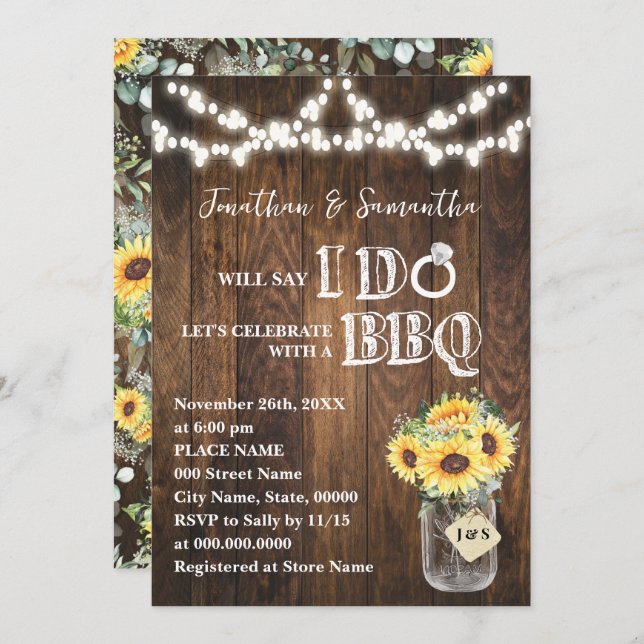 Invitación I do BBQ Sunflowers Western Couples Shower (Anverso / Reverso)