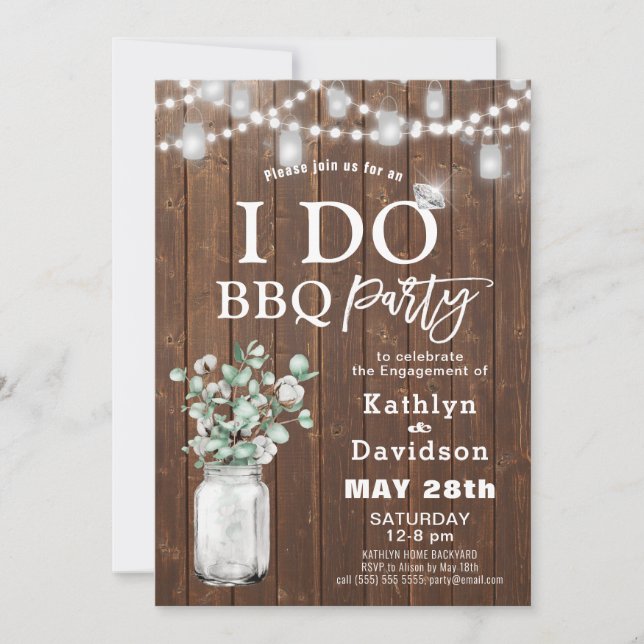 Invitación I DO Engagement Elegant Eucalyptus Greenery BBQ (Anverso)