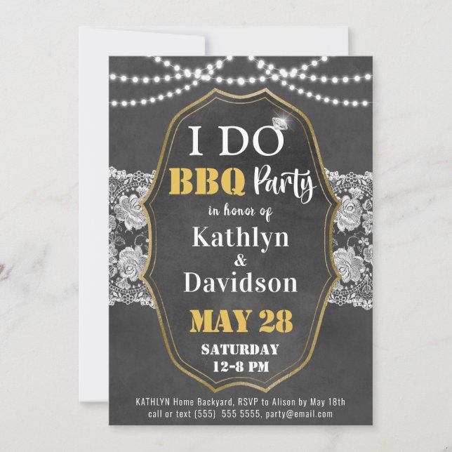 Invitación I DO Engagement Elegant Lace Chalkboard BBQ Fiesta (Anverso)