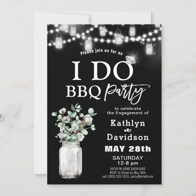 Invitación I DO Engagement Eucalyptus Greenery BBQ Fiesta (Anverso)