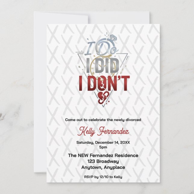 Invitación I Do, I Did, I Don't Divorce Party (Anverso)