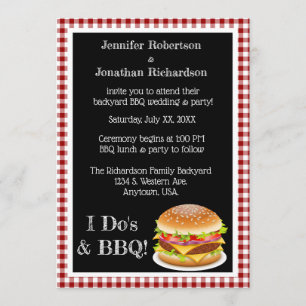 Invitación I Do y BBQ Red Gingham Hamburger Casual Boda