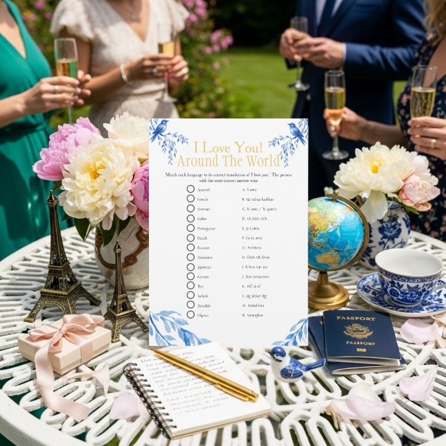 Invitación I love around the world blue Bridal shower game (I love around the world blue Bridal shower game)