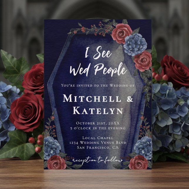 Invitación I See Wed People Coffin Floral Gothic Blue Wedding (I See Wed People Coffin Floral Gothic Blue Wedding Invitation
)