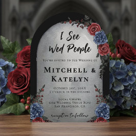 Invitación I See Wed People Headstone Floral Gothic Wedding