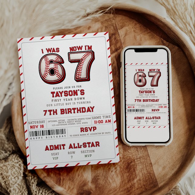 Invitación I Was 6, Now I’m 7 – Baseball 7th Birthday (I Was 6, Now I’m 7 – Baseball 7th Birthday Invitation)