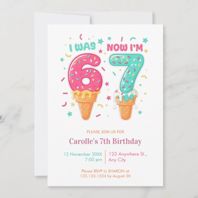 Invitación  I Was 6 Now I’m Ice Cream 7 Birthday (Anverso)