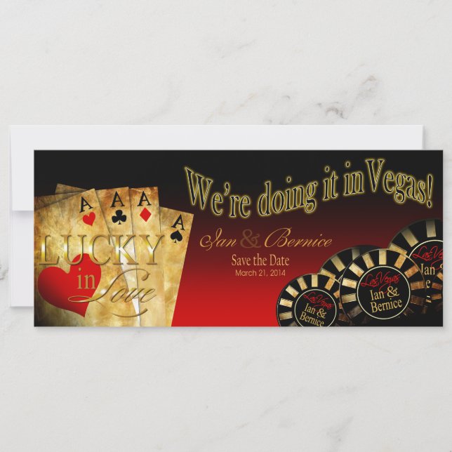 Invitación Ian & Bernice Las Vegas Deluxe Red Black Gold (Anverso)