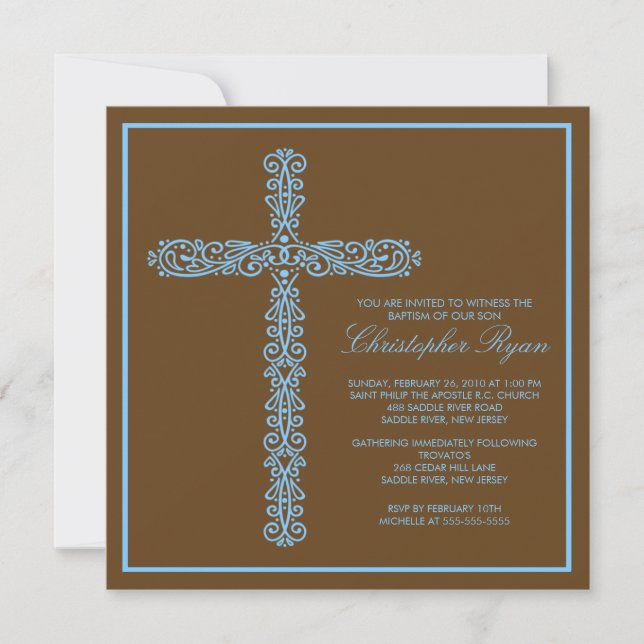 Invitación iBaptism cruzado Inviation del muchacho del (Anverso)