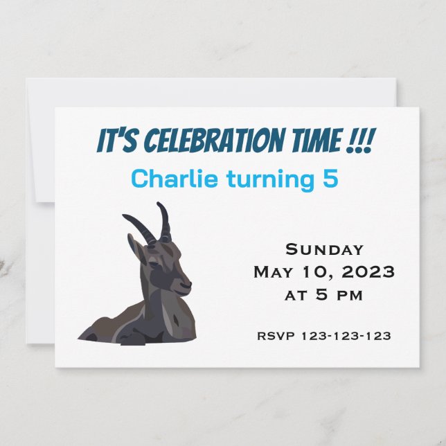 Invitación Ibex Goat Animal Art Kids Cumpleaños (Anverso)