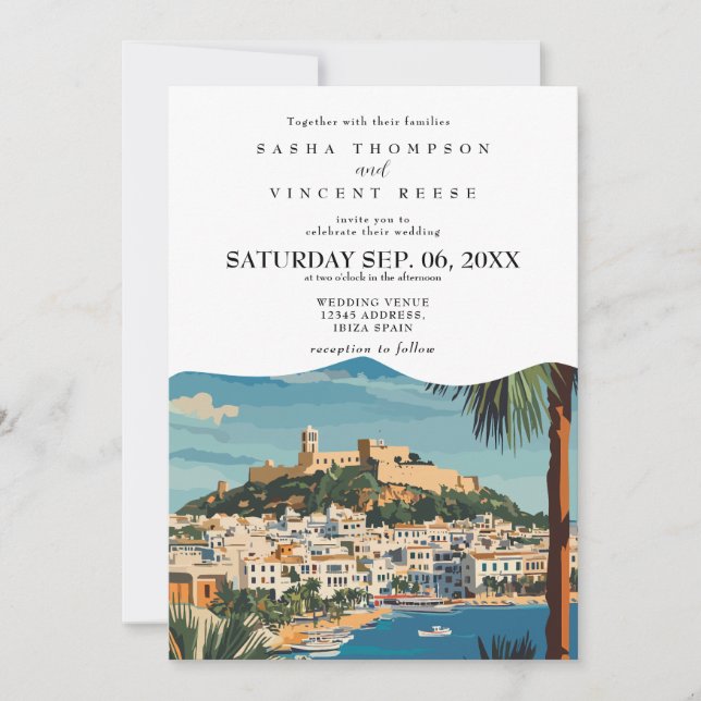 Invitación Ibiza España Wedding Invitation Retro (Anverso)