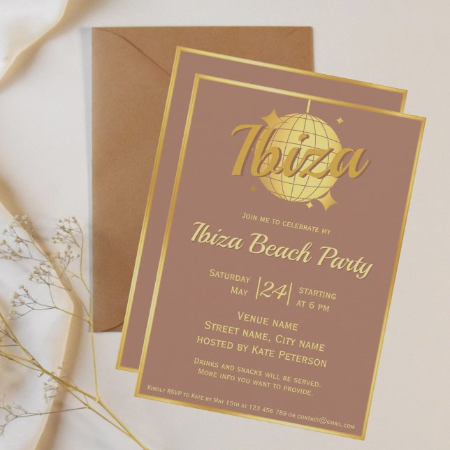 Invitación Ibiza temática eivissa oro disco bola mocha mousse (Subido por el creador)