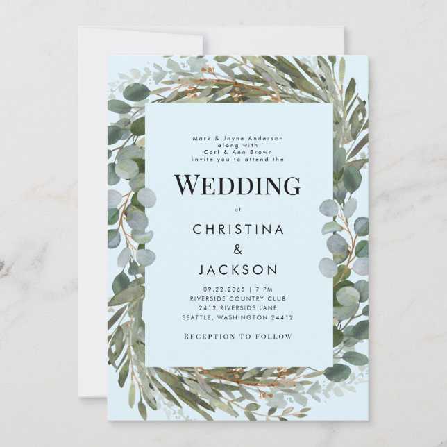 Invitación Ice Blue Eucalyptus Ambos Padres Boda (Anverso)