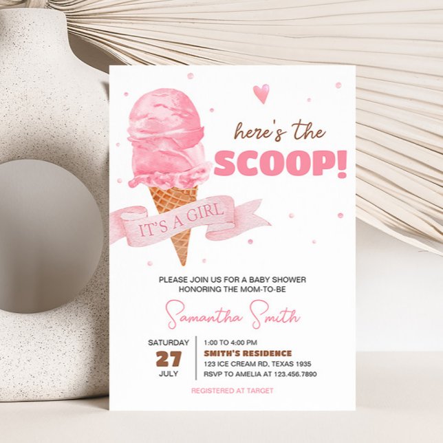 Invitación Ice Cream Baby Shower (Here's the Scoop Baby Shower Invitation)