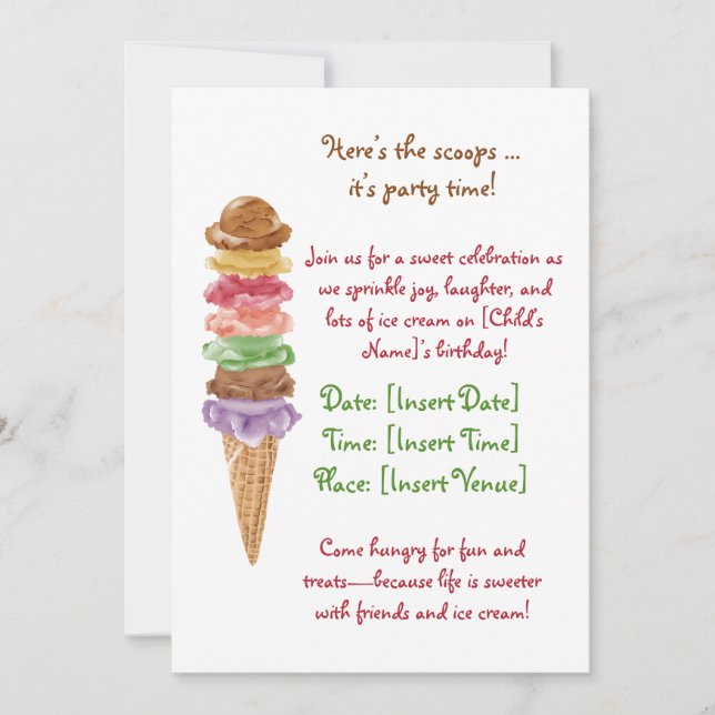 Invitación Ice Cream Birthday (Anverso)