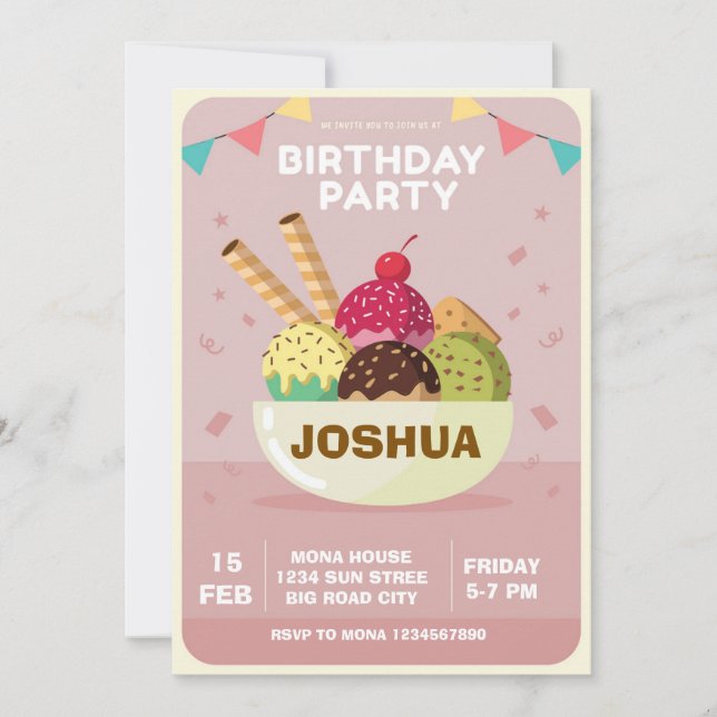 Invitación Ice Cream Birthday Invitation  Sweet Treats Sunday (Anverso)