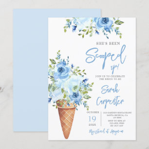 Invitación Ice Cream Blue Floral Bridal Shower