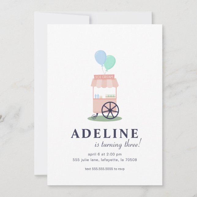 Invitación Ice Cream Cart Birthday Party Invitation (Anverso)