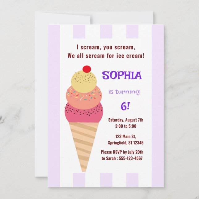 Invitación Ice Cream Cone Birthday  (Anverso)