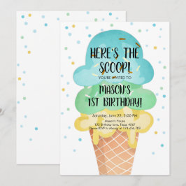 Invitación Ice Cream Cone Confetti Boy First Birtday Invitat