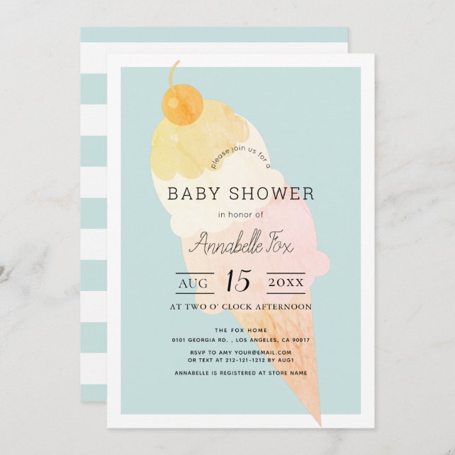 Invitación Ice Cream Light Blue Boy Baby Shower (Anverso / Reverso)