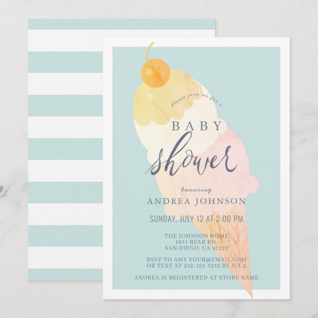 Invitación Ice Cream Light Blue Boy Baby Shower (Anverso / Reverso)