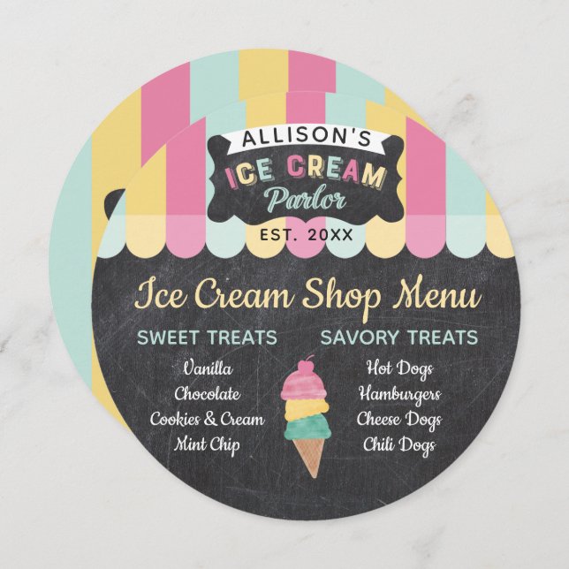 Invitación Ice Cream Parlor Fun Kids Birday Fiesta Carta (Anverso / Reverso)