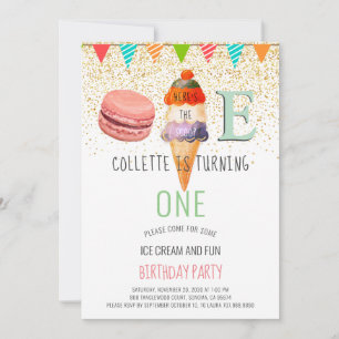 Invitación Ice Cream Primer Fiesta de Cumpleaños
