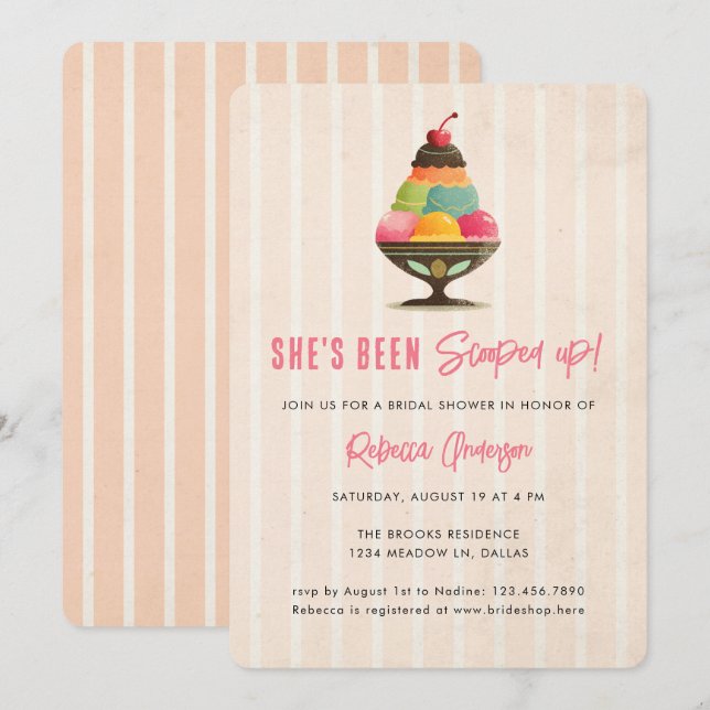 Invitación Ice Cream She's been scooped up Pink Bridal Shower (Anverso / Reverso)