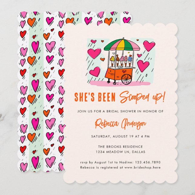 Invitación Ice Cream She's been scooped up Pink Bridal Shower (Anverso / Reverso)