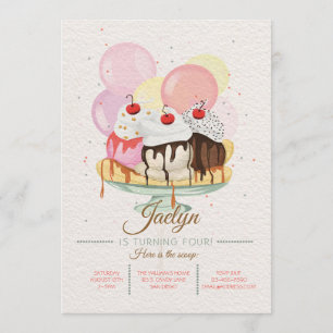 Invitación Ice Cream Sundae Fiesta de Cumpleaños