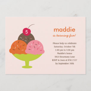 Invitación Ice Cream Sundae Fiesta de Cumpleaños (Rosa)