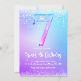 Invitación Ice number white glitter Girl 7th Birthday