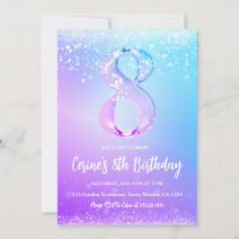Invitación Ice number white glitter Girl 8th Birthday