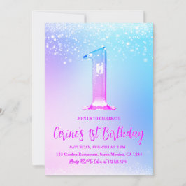 Invitación Ice number white glitter Girl First Birthday