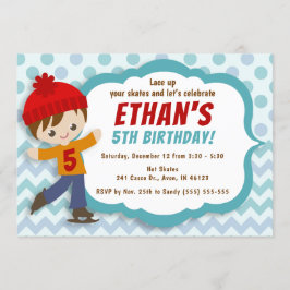 Invitación Ice Skate Boy Blue Ice Sking Birthday Invite