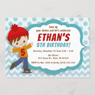 Invitación Ice Skate Boy Blue Ice Sking Birthday Invite