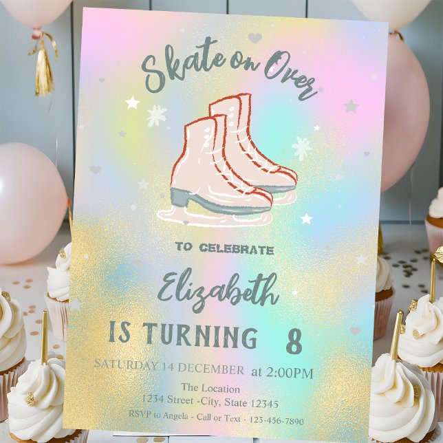 Invitación Ice skates Colorful Holographic Birthday (Subido por el creador)