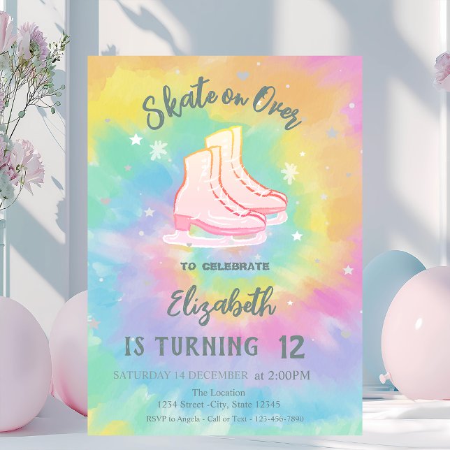 Invitación Ice skates Colorful Tie Dye Birthday (Subido por el creador)
